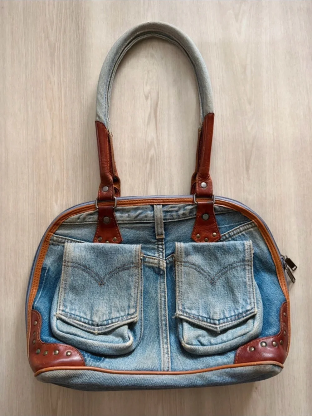 Vintage Hand & Heart Denim & Leather Repurposed Levis Jeans Handbag